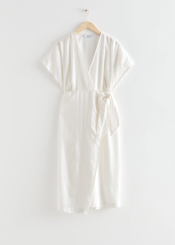 & Other Stories Linen Wrap Midi Dress White