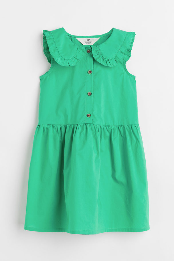 H&M Collared Cotton Dress Green
