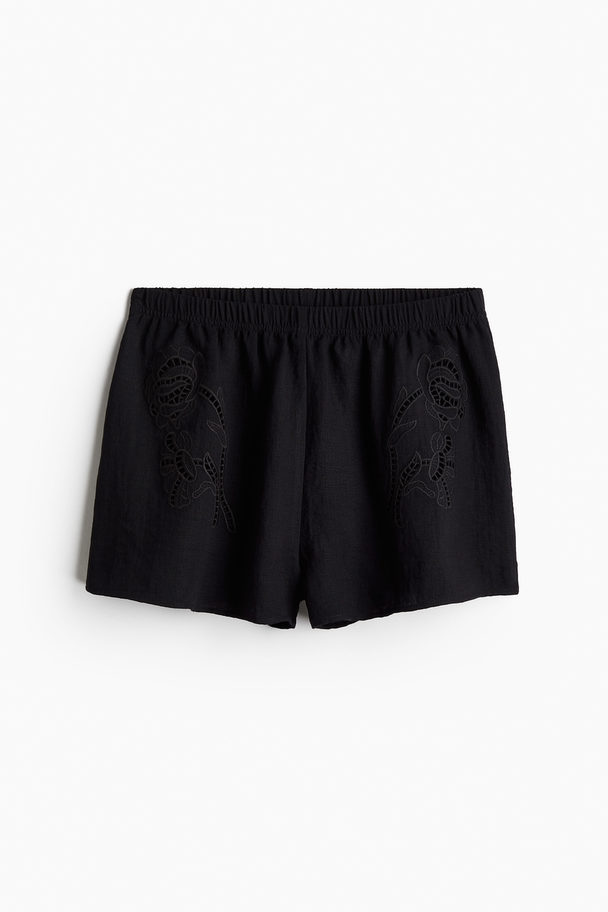 H&M Strandshort Met Broderie Anglaise Zwart