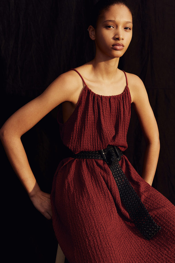 H&M Textured Jersey Strappy Dress Rust Brown
