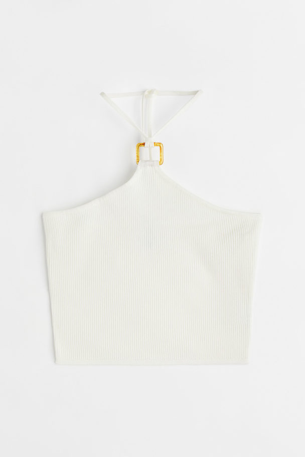 H&M Rib-knit Halterneck Top White