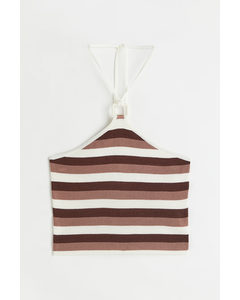 Rib-knit Halterneck Top Brown/striped
