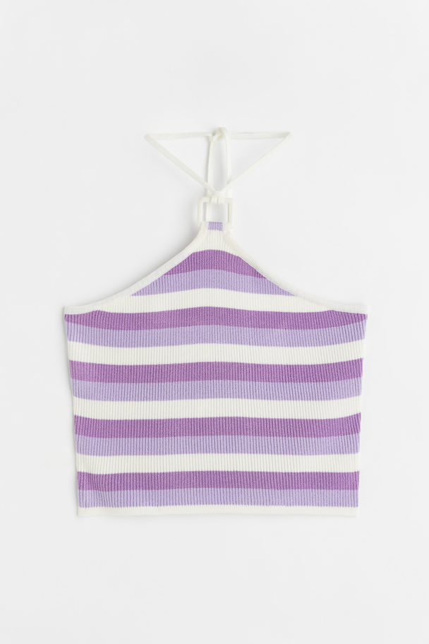 H&M Rib-knit Halterneck Top Purple/striped