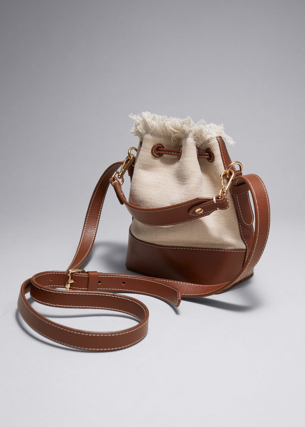 & Other Stories Leather-trimmed Canvas Bucket Bag Beige