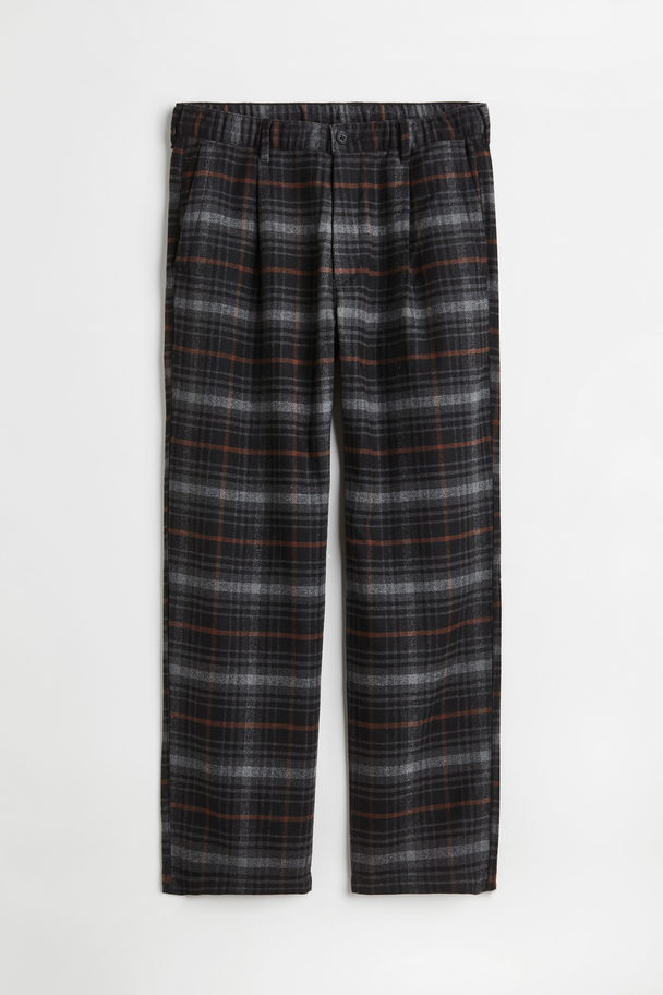 H&M Relaxed Fit Wool-blend Twill Trousers Brown/black Checked