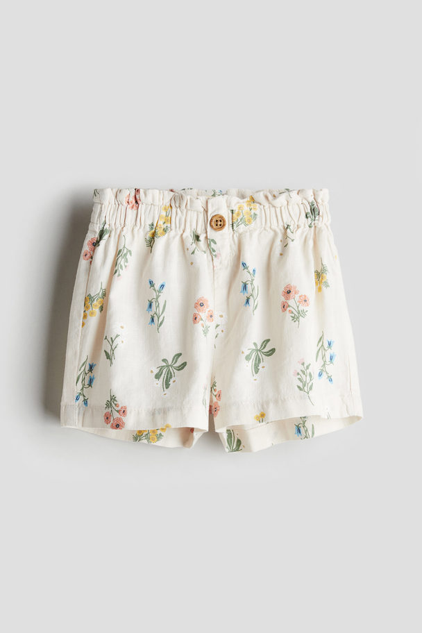 H&M Paperbag-Shorts Cremefarben/Geblümt