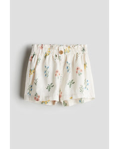 Paperbag-Shorts Cremefarben/Geblümt