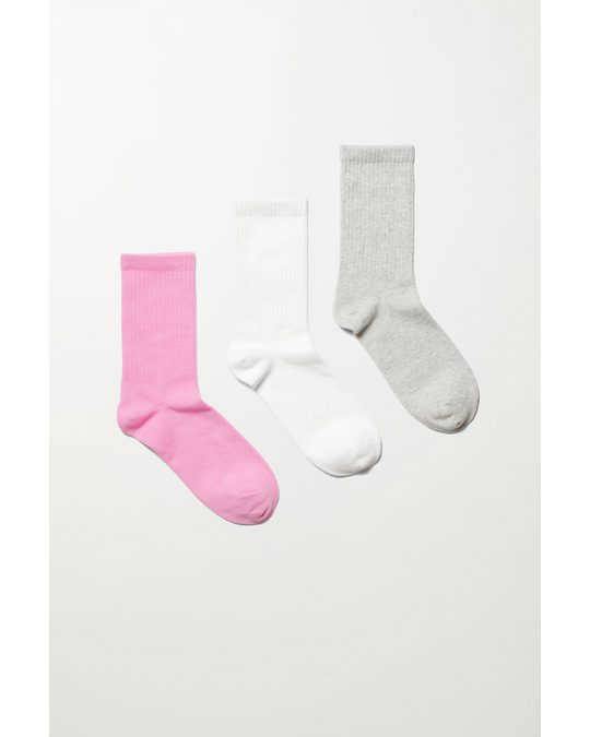 Weekday Eleven Socks 3-pack Pink White Grey