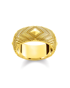 Ring Africa Ornaments 925 Sterling Silver; 18k Yellow Gold Plating