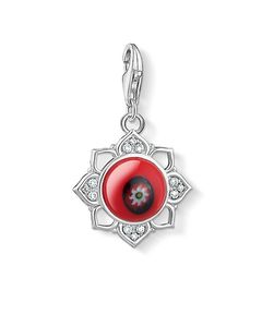 Charm Pendant Red Glass Lotus Flower 925 Sterling Silver