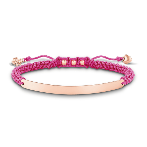 Thomas Sabo Bracelet Pink Heart Nylon, 925 Sterling Silver, 18k Rose Gold Plating