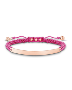 Bracelet Pink Heart Nylon, 925 Sterling Silver, 18k Rose Gold Plating
