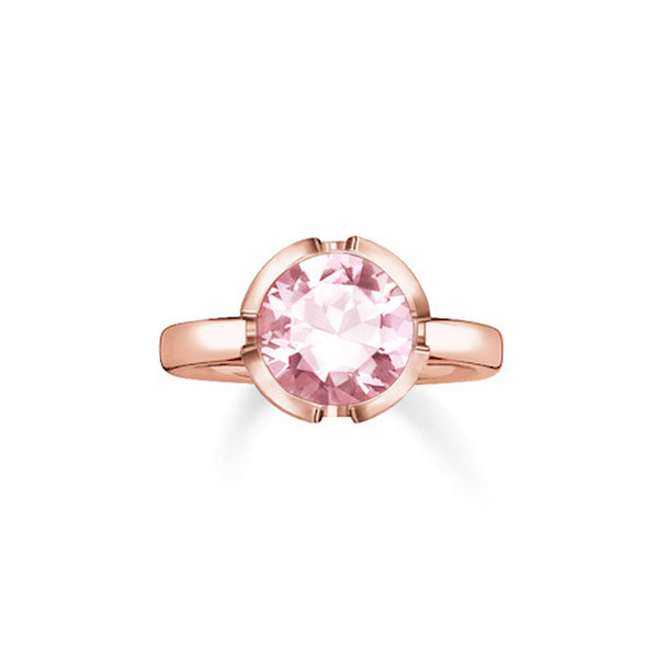 Thomas Sabo Solitaire Ring Signature Line Pink Large 925 Sterling Silver, 18k Rose Gold Plating