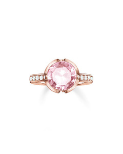Solitaire Ring Signature Line Pink Pavé Large 925 Sterling Silver, 18k Rose Gold Plating