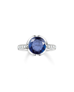 Solitaire Ring Signature Line Dark Blue Pavé Large 925 Sterling Silver