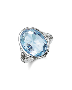 Cocktail Ring Light-blue 925 Sterling Silver, Blackened