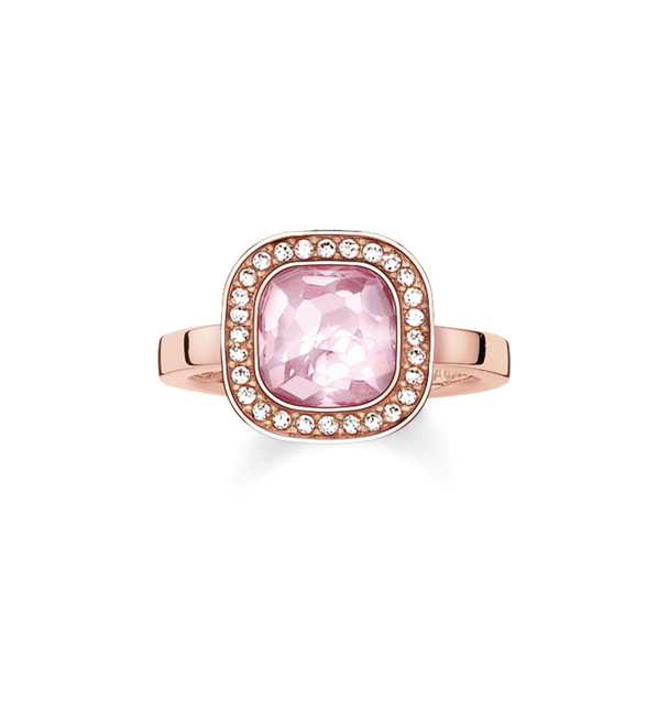 Thomas Sabo Solitaire Ring Pink Cosmo 925 Sterling Silver, 18k Rose Gold Plating