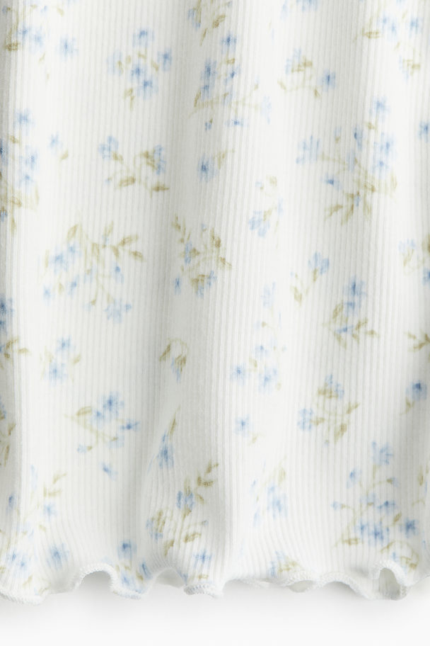 H&M Nachthemd Met Kanten Biesjes Wit/bloemetjes
