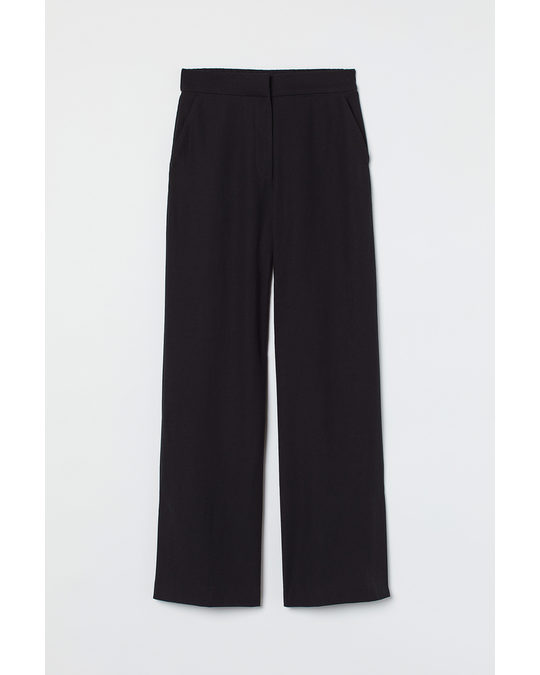 H&M Wide Side-slit Trousers Black