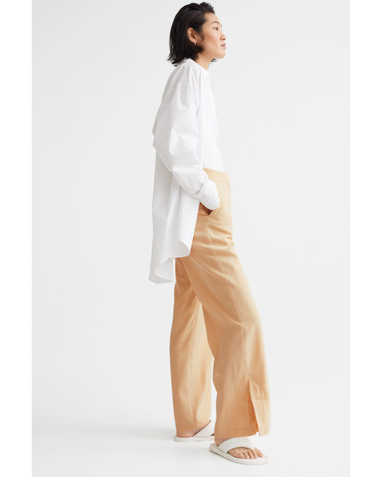H&M Wide Side-slit Trousers Light Yellow