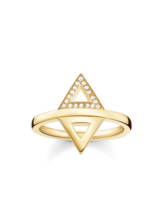 Ring Triangle 925 Sterling Silver; 18k Yellow Gold Plating, Diamond