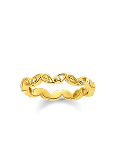Ring Leaves 925 Sterling Silver; 18k Yellow Gold Plating, Diamond