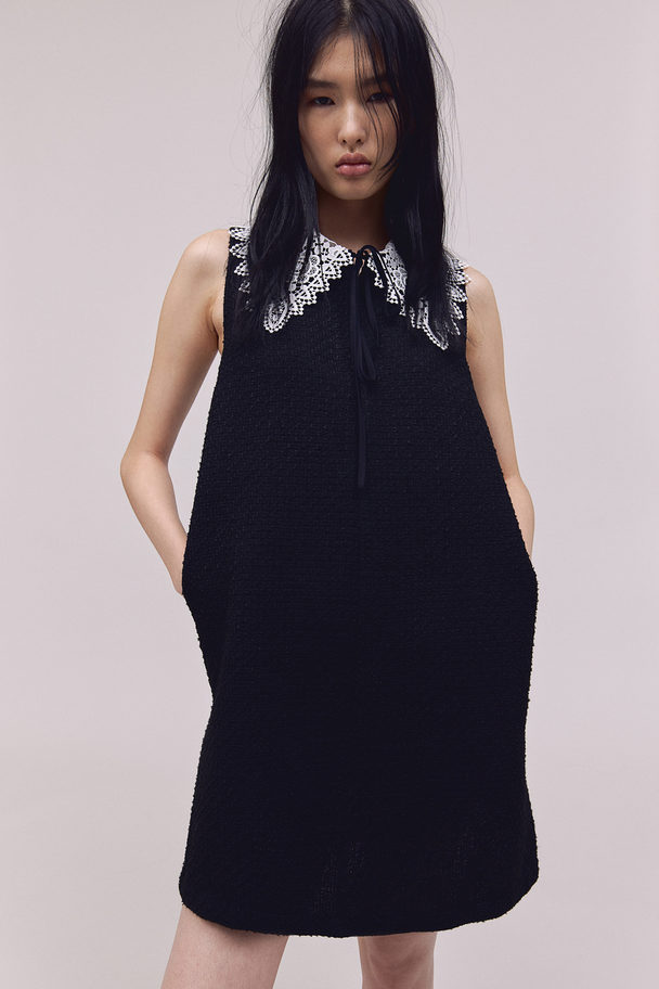 H&M Lace-collared Bouclé Dress Black