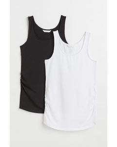 Mama 2-pack Cotton Vest Tops White/black