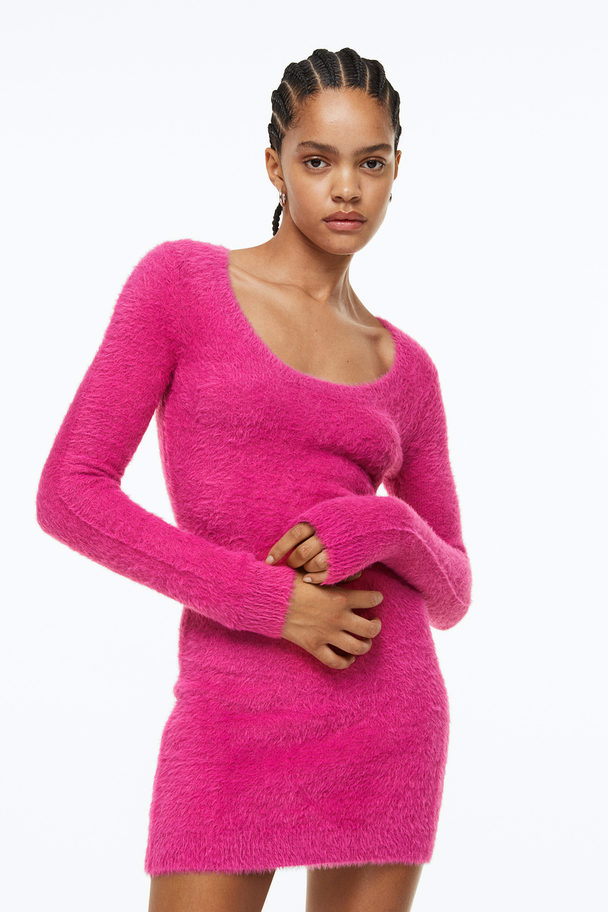 H&M Fluffy-knit Bodycon Dress Cerise
