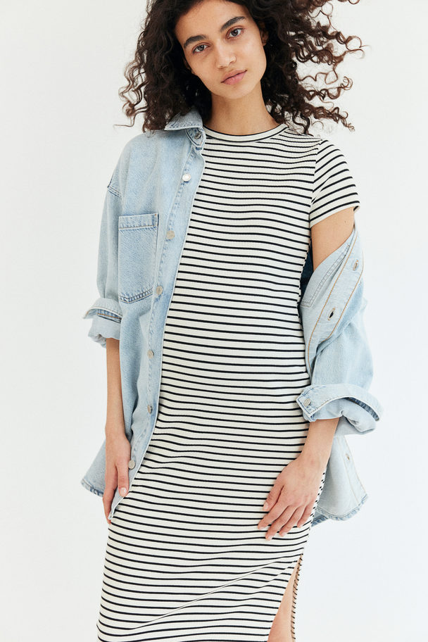 H&M Mama Ribbed Dress White/striped