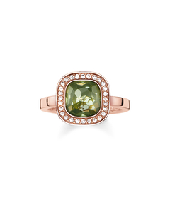 Solitaire Ring Green Cosmo 925 Sterling Silver, 18k Rose Gold Plating