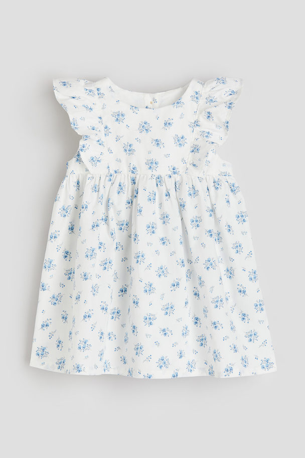 H&M Flounce-trimmed Cotton Dress White/floral