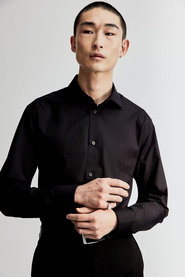 H&M Coolmax®-overhemd - Regular Fit Zwart