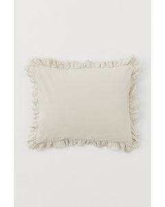 Frill-trimmed Pillowcase Light Beige