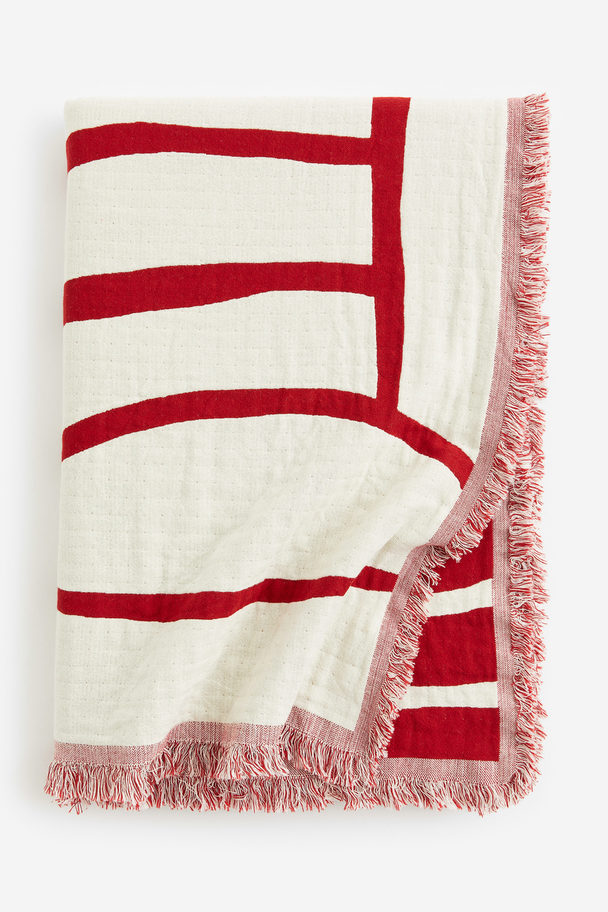 H&M HOME Jacquard-weave Cotton Blanket Red/cream