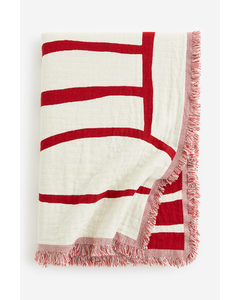 Jacquard-weave Cotton Blanket Red/cream