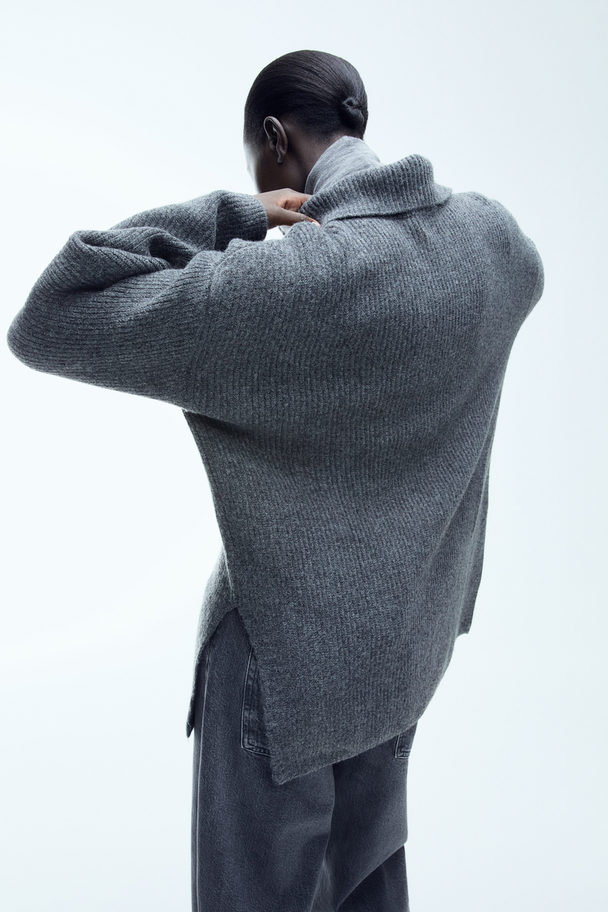H&M Zip-top Rib-knit Jumper Dark Grey