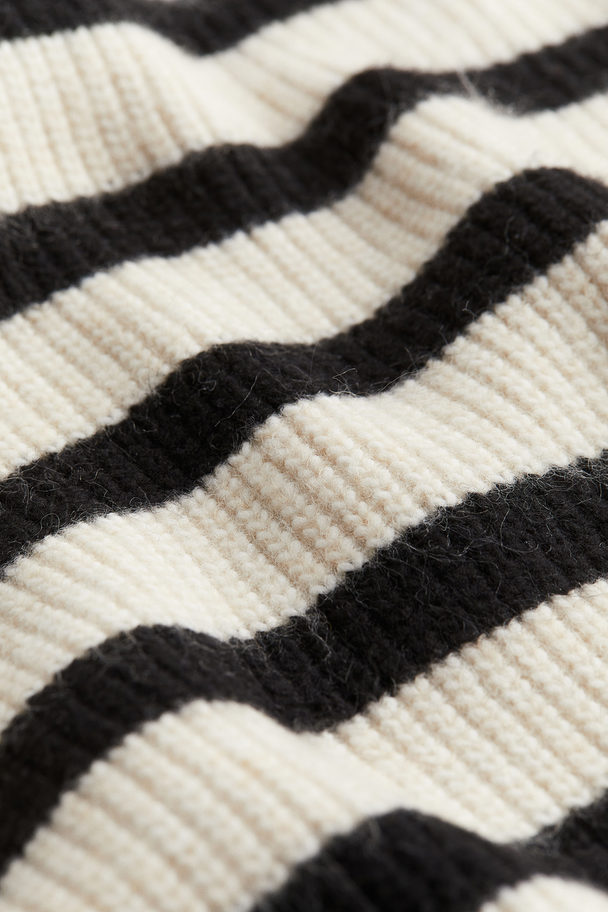 H&M Zip-top Rib-knit Jumper Cream/striped