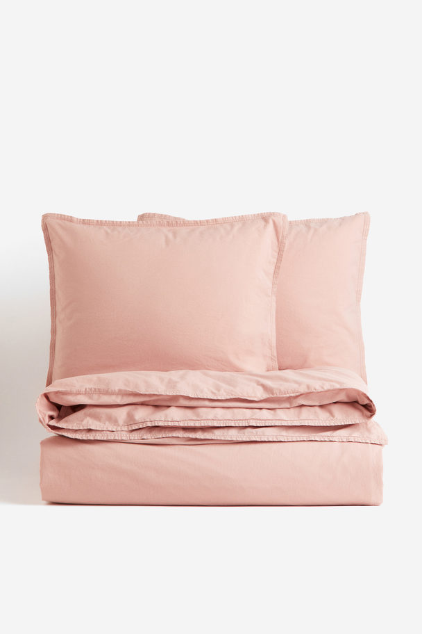 H&M HOME Washed Cotton Double/king Duvet Cover Set Pink