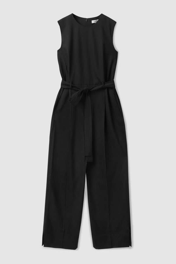 COS Belted Wool Jumpsuit Black
