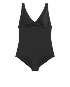 Matte V-Neck Swimsuit Black