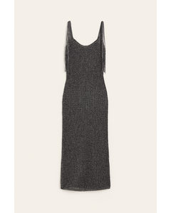 Glittery Pointelle-knit Dress Dark Grey