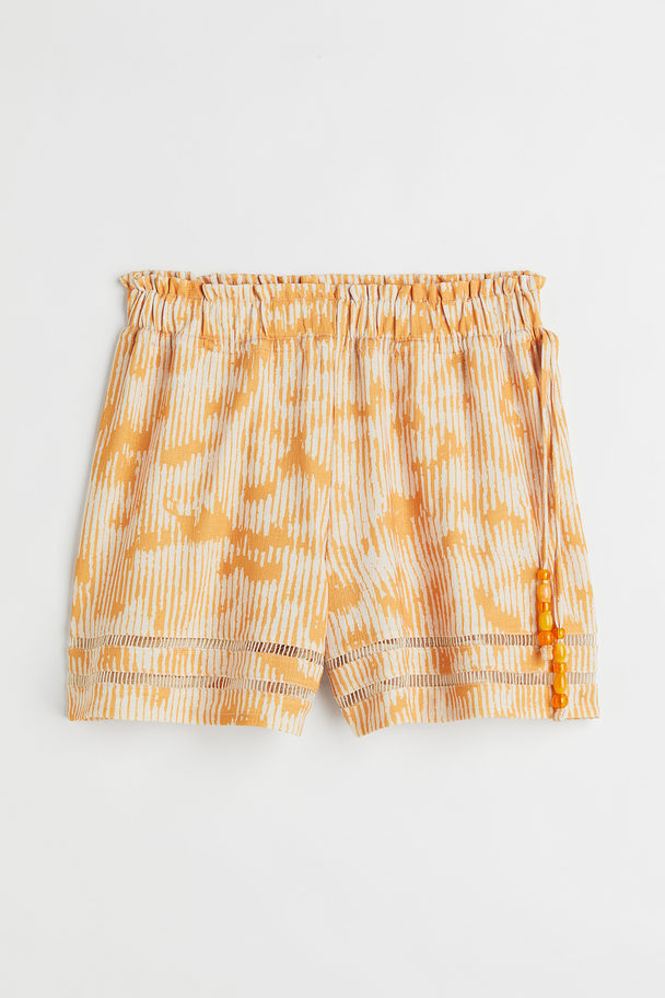 H&M Embroidered-trim Shorts Orange/patterned
