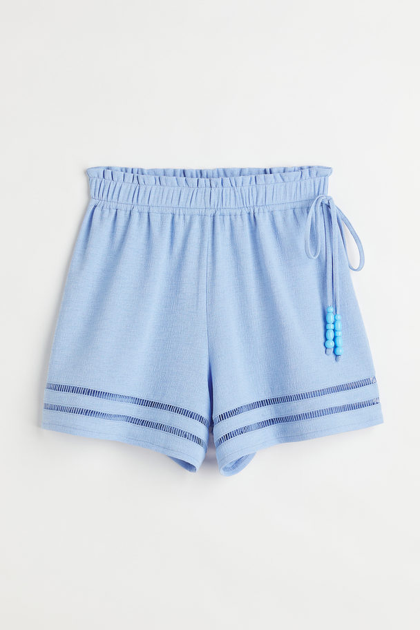 H&M Embroidered-trim Shorts Light Blue
