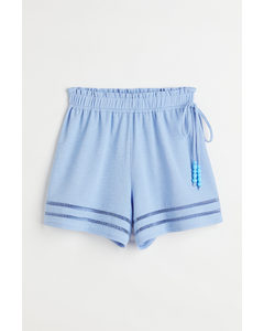 Embroidered-trim Shorts Light Blue