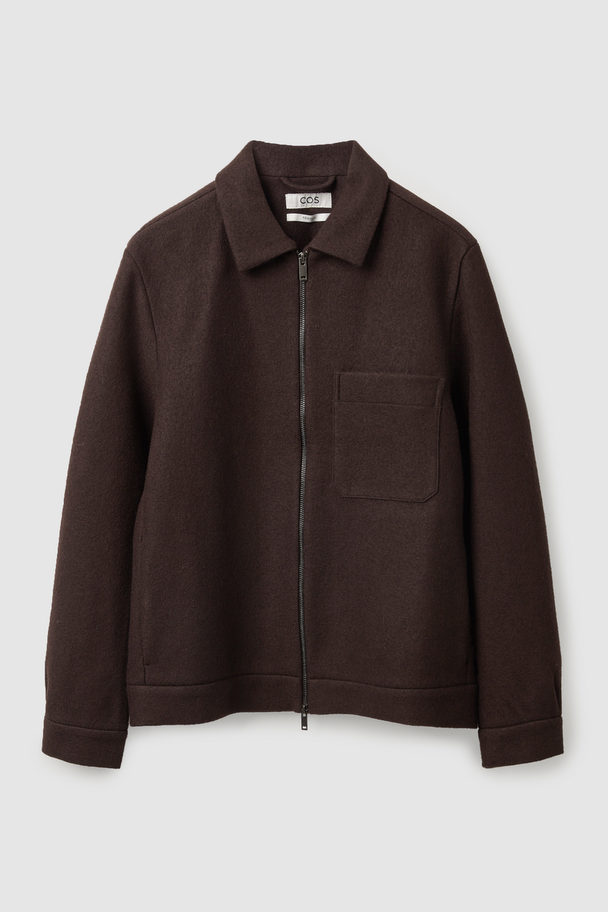 COS Merino Wool Harrington Jacket Dark Brown