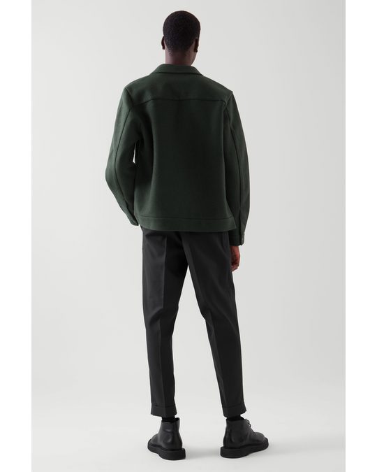 COS Merino Wool Harrington Jacket Dark Green