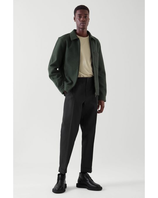 COS Merino Wool Harrington Jacket Dark Green