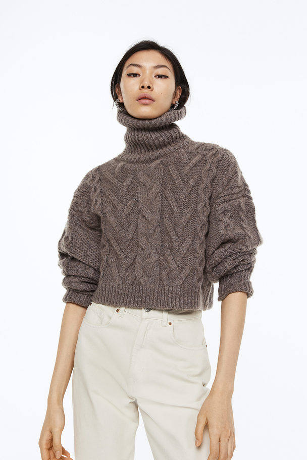 H&M Wool-blend Cable-knit Jumper Dark Greige