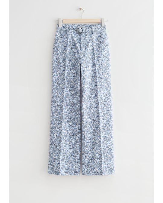 & Other Stories Belted Printed Trousers Blue Print